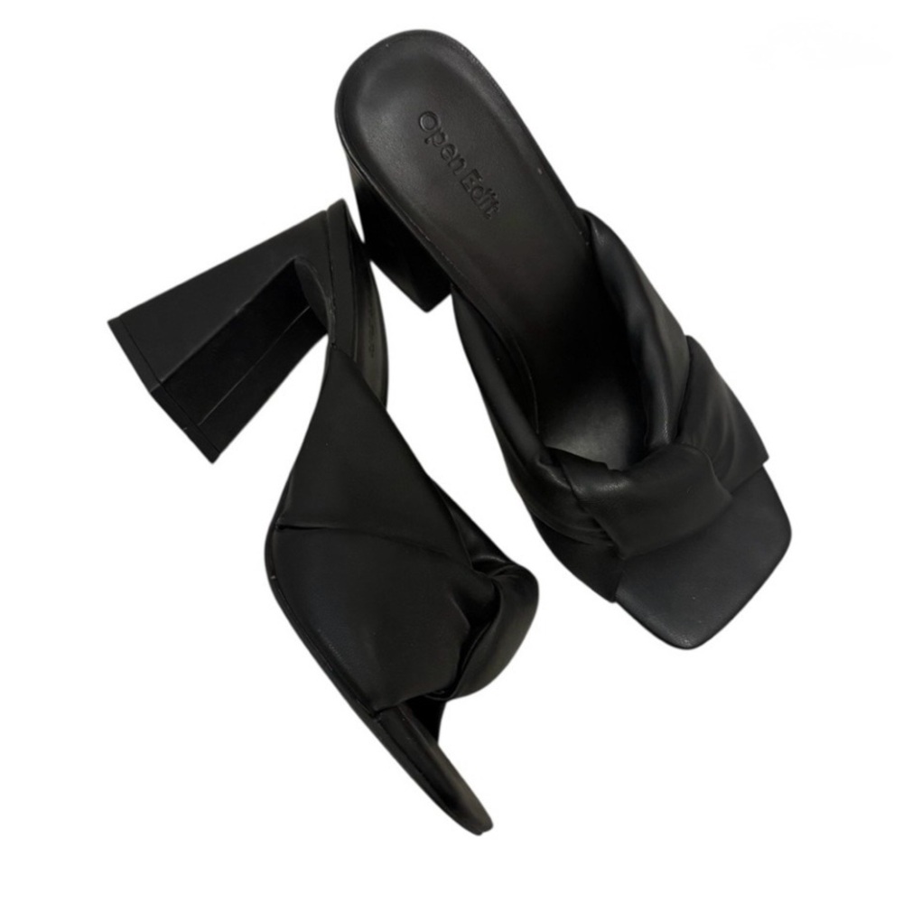 Open Edit from Nordstroms Saydee Black Faux Leather Knot Heel Sandals Size 6